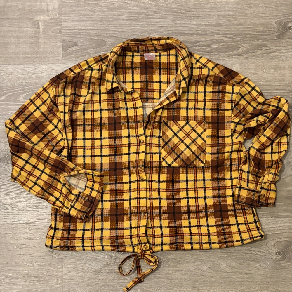 No Boundaries Yellow and Brown Plaid Crop Top